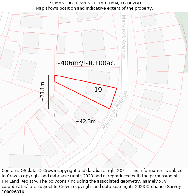 19, MANCROFT AVENUE, FAREHAM, PO14 2BD: Plot and title map