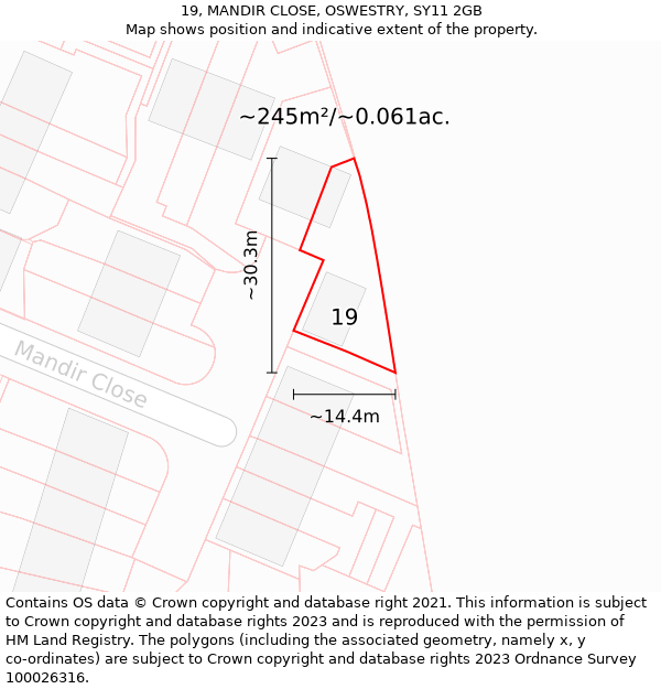 19, MANDIR CLOSE, OSWESTRY, SY11 2GB: Plot and title map