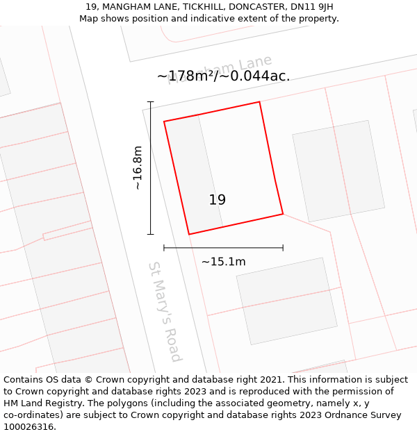 19, MANGHAM LANE, TICKHILL, DONCASTER, DN11 9JH: Plot and title map