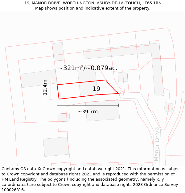 19, MANOR DRIVE, WORTHINGTON, ASHBY-DE-LA-ZOUCH, LE65 1RN: Plot and title map