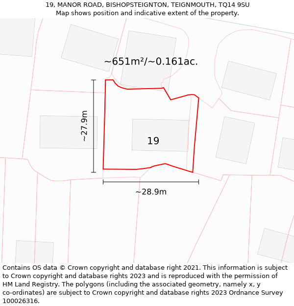 19, MANOR ROAD, BISHOPSTEIGNTON, TEIGNMOUTH, TQ14 9SU: Plot and title map