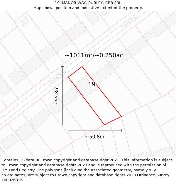 19, MANOR WAY, PURLEY, CR8 3BL: Plot and title map