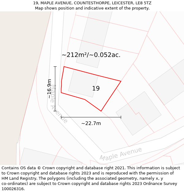 19, MAPLE AVENUE, COUNTESTHORPE, LEICESTER, LE8 5TZ: Plot and title map