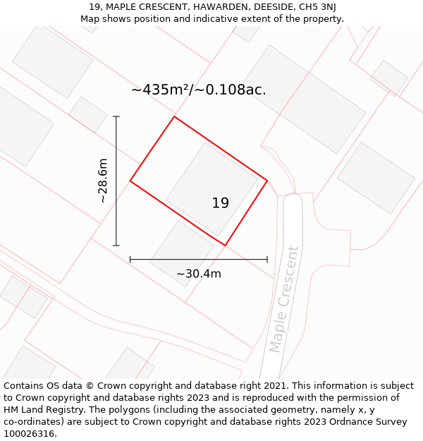 19, MAPLE CRESCENT, HAWARDEN, DEESIDE, CH5 3NJ: Plot and title map