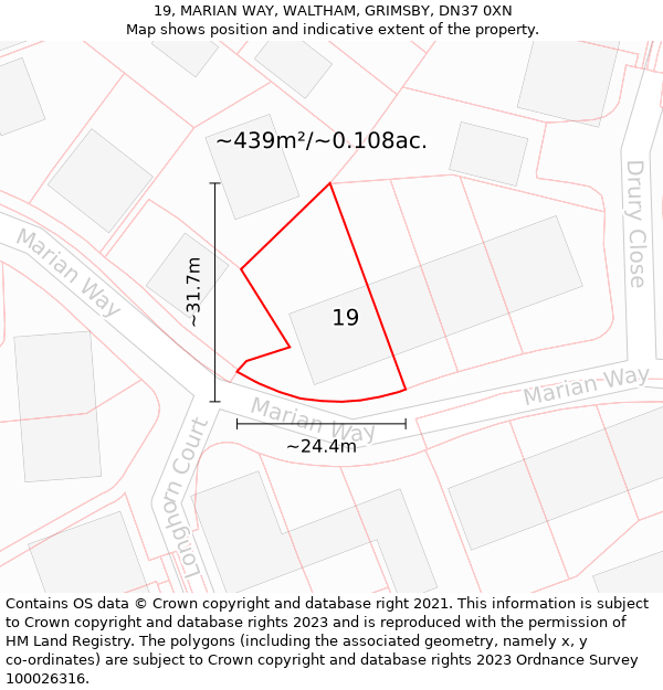 19, MARIAN WAY, WALTHAM, GRIMSBY, DN37 0XN: Plot and title map