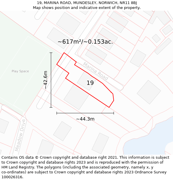 19, MARINA ROAD, MUNDESLEY, NORWICH, NR11 8BJ: Plot and title map