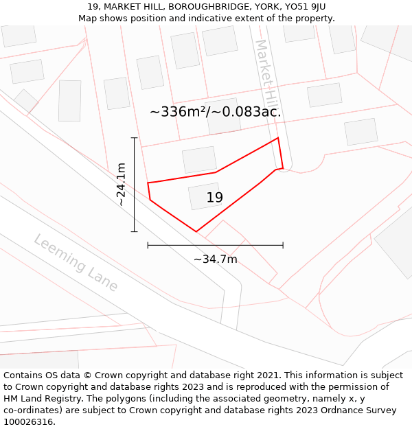 19, MARKET HILL, BOROUGHBRIDGE, YORK, YO51 9JU: Plot and title map