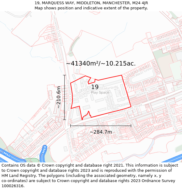 19, MARQUESS WAY, MIDDLETON, MANCHESTER, M24 4JR: Plot and title map