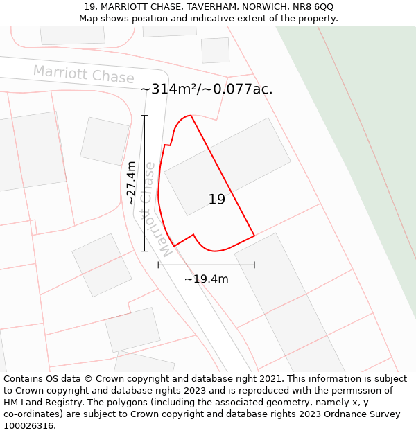 19, MARRIOTT CHASE, TAVERHAM, NORWICH, NR8 6QQ: Plot and title map