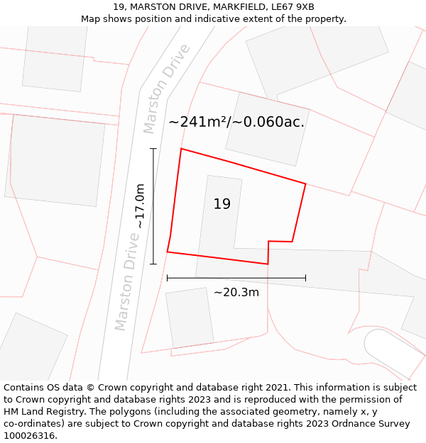19, MARSTON DRIVE, MARKFIELD, LE67 9XB: Plot and title map