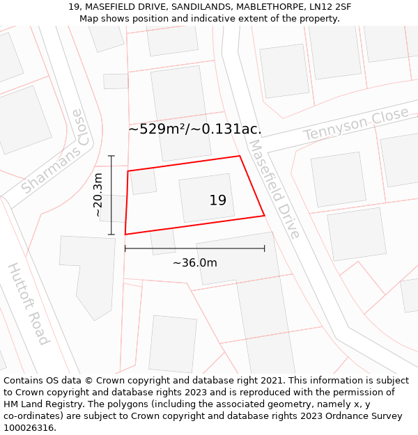 19, MASEFIELD DRIVE, SANDILANDS, MABLETHORPE, LN12 2SF: Plot and title map