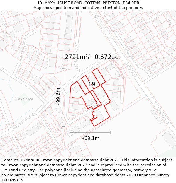 19, MAXY HOUSE ROAD, COTTAM, PRESTON, PR4 0DR: Plot and title map