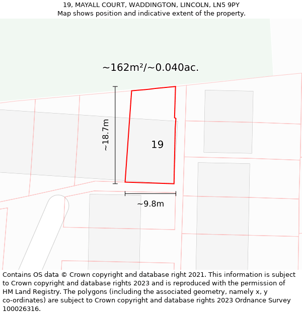 19, MAYALL COURT, WADDINGTON, LINCOLN, LN5 9PY: Plot and title map
