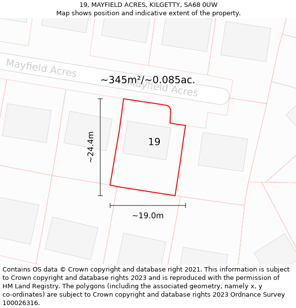 19, MAYFIELD ACRES, KILGETTY, SA68 0UW: Plot and title map