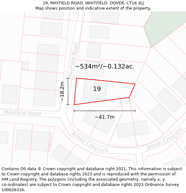 19, MAYFIELD ROAD, WHITFIELD, DOVER, CT16 3LJ: Plot and title map