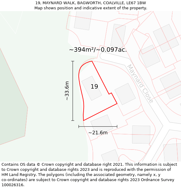 19, MAYNARD WALK, BAGWORTH, COALVILLE, LE67 1BW: Plot and title map