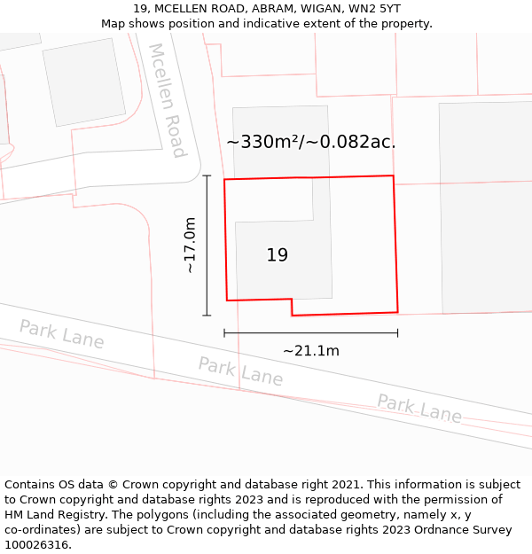 19, MCELLEN ROAD, ABRAM, WIGAN, WN2 5YT: Plot and title map