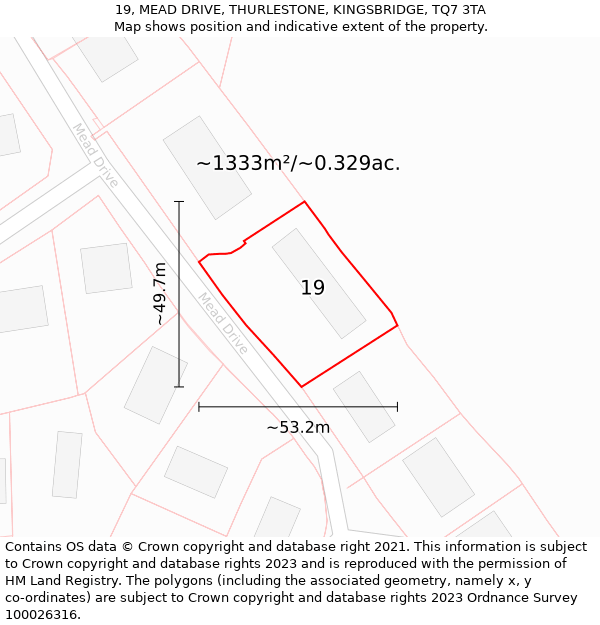 19, MEAD DRIVE, THURLESTONE, KINGSBRIDGE, TQ7 3TA: Plot and title map