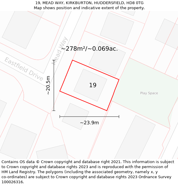 19, MEAD WAY, KIRKBURTON, HUDDERSFIELD, HD8 0TG: Plot and title map