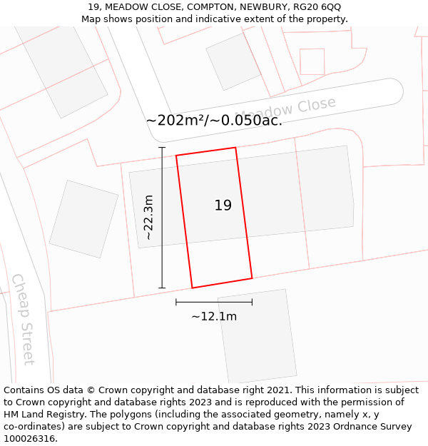 19, MEADOW CLOSE, COMPTON, NEWBURY, RG20 6QQ: Plot and title map