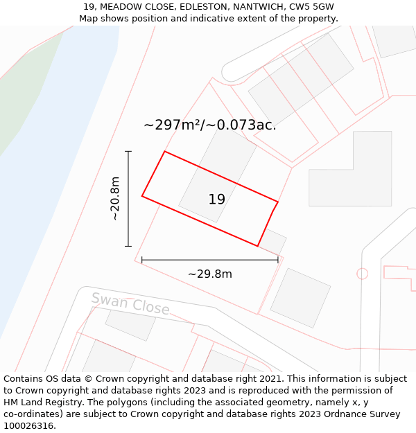 19, MEADOW CLOSE, EDLESTON, NANTWICH, CW5 5GW: Plot and title map