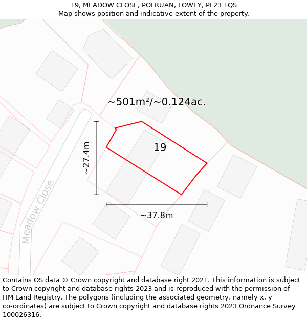 19, MEADOW CLOSE, POLRUAN, FOWEY, PL23 1QS: Plot and title map