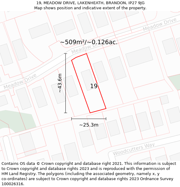 19, MEADOW DRIVE, LAKENHEATH, BRANDON, IP27 9JG: Plot and title map