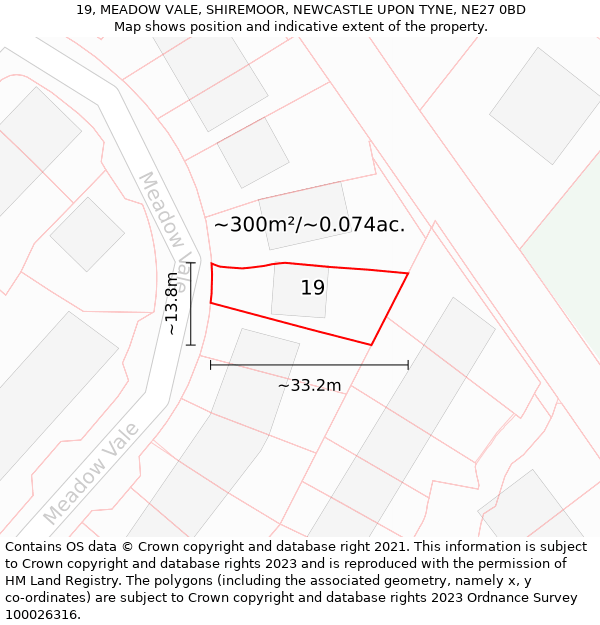 19, MEADOW VALE, SHIREMOOR, NEWCASTLE UPON TYNE, NE27 0BD: Plot and title map