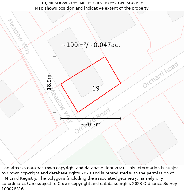 19, MEADOW WAY, MELBOURN, ROYSTON, SG8 6EA: Plot and title map