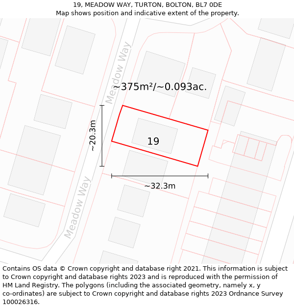 19, MEADOW WAY, TURTON, BOLTON, BL7 0DE: Plot and title map