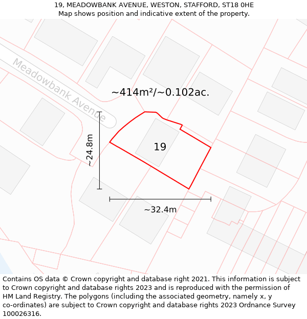 19, MEADOWBANK AVENUE, WESTON, STAFFORD, ST18 0HE: Plot and title map