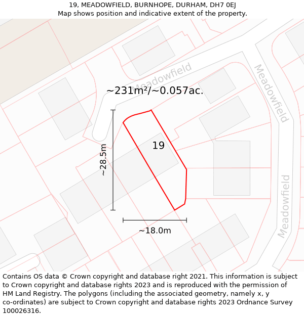 19, MEADOWFIELD, BURNHOPE, DURHAM, DH7 0EJ: Plot and title map