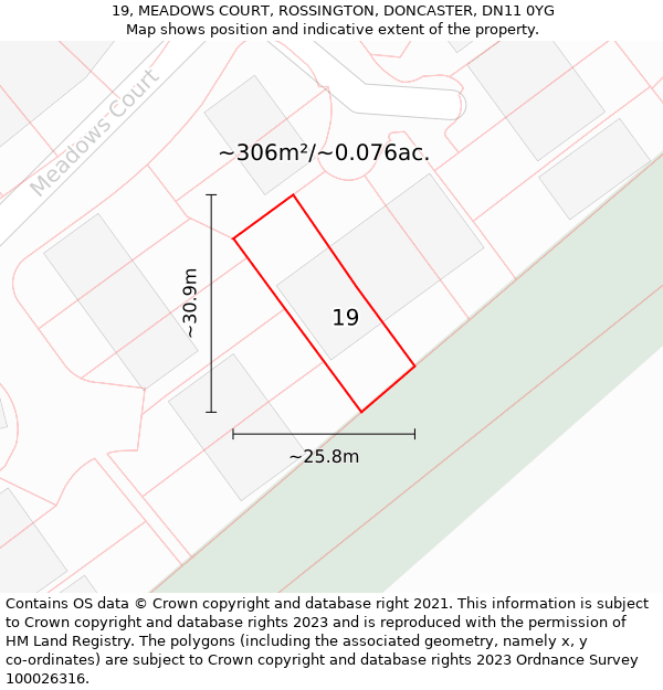 19, MEADOWS COURT, ROSSINGTON, DONCASTER, DN11 0YG: Plot and title map