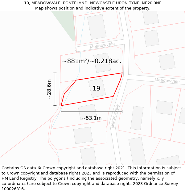 19, MEADOWVALE, PONTELAND, NEWCASTLE UPON TYNE, NE20 9NF: Plot and title map