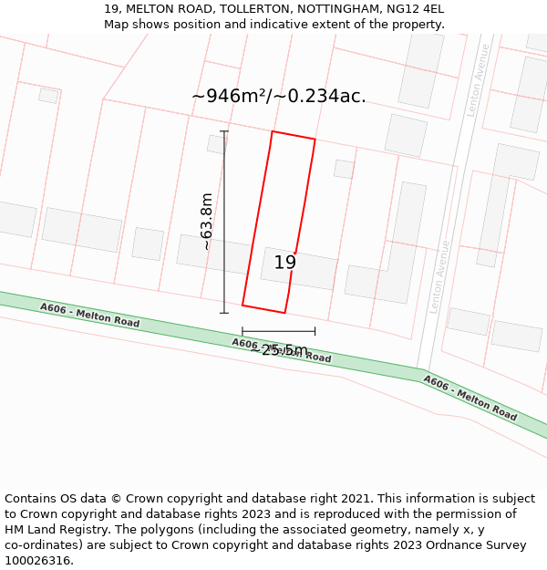 19, MELTON ROAD, TOLLERTON, NOTTINGHAM, NG12 4EL: Plot and title map