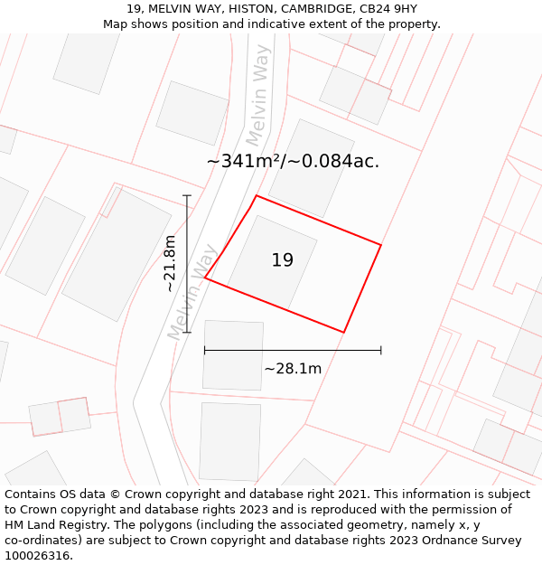 19, MELVIN WAY, HISTON, CAMBRIDGE, CB24 9HY: Plot and title map