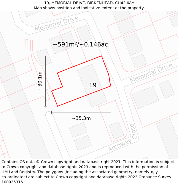 19, MEMORIAL DRIVE, BIRKENHEAD, CH42 6AA: Plot and title map