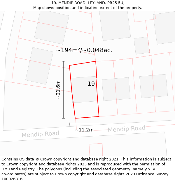 19, MENDIP ROAD, LEYLAND, PR25 5UJ: Plot and title map