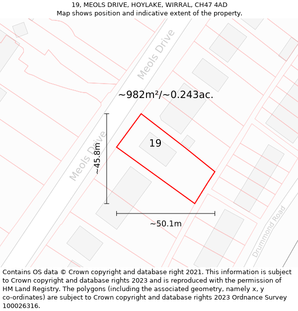 19, MEOLS DRIVE, HOYLAKE, WIRRAL, CH47 4AD: Plot and title map