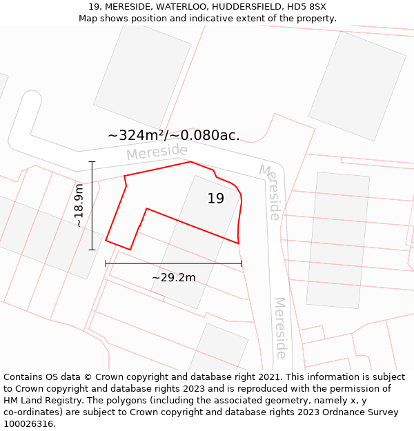 19, MERESIDE, WATERLOO, HUDDERSFIELD, HD5 8SX: Plot and title map