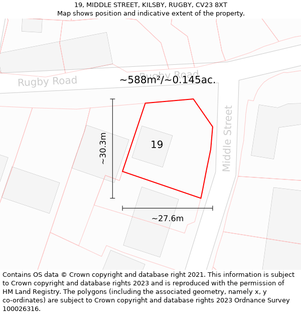 19, MIDDLE STREET, KILSBY, RUGBY, CV23 8XT: Plot and title map