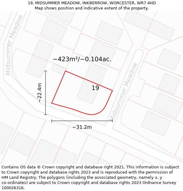 19, MIDSUMMER MEADOW, INKBERROW, WORCESTER, WR7 4HD: Plot and title map