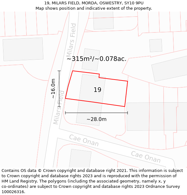 19, MILARS FIELD, MORDA, OSWESTRY, SY10 9PU: Plot and title map