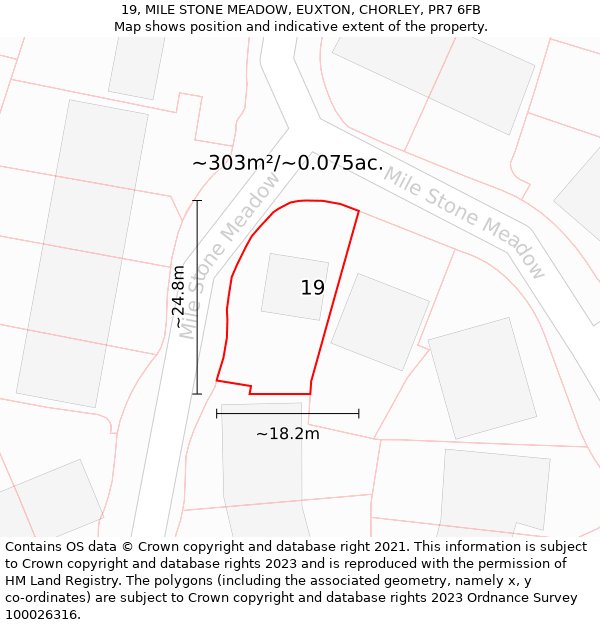 19, MILE STONE MEADOW, EUXTON, CHORLEY, PR7 6FB: Plot and title map