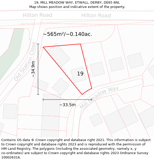 19, MILL MEADOW WAY, ETWALL, DERBY, DE65 6NL: Plot and title map