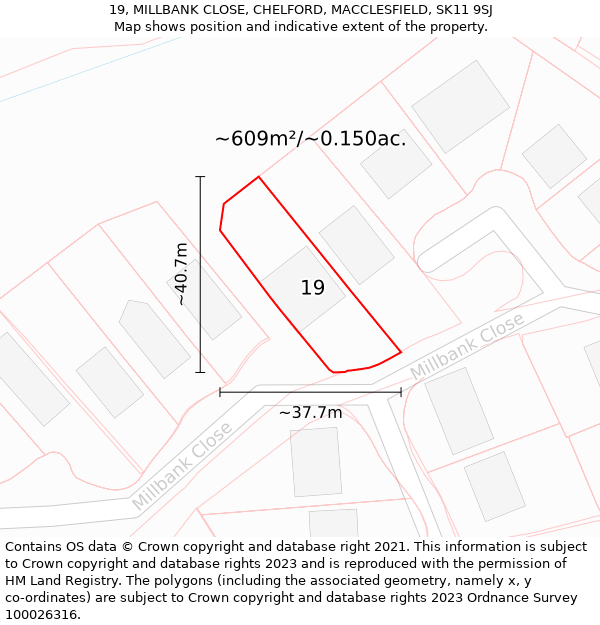 19, MILLBANK CLOSE, CHELFORD, MACCLESFIELD, SK11 9SJ: Plot and title map