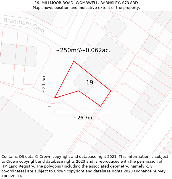 19, MILLMOOR ROAD, WOMBWELL, BARNSLEY, S73 8BD: Plot and title map