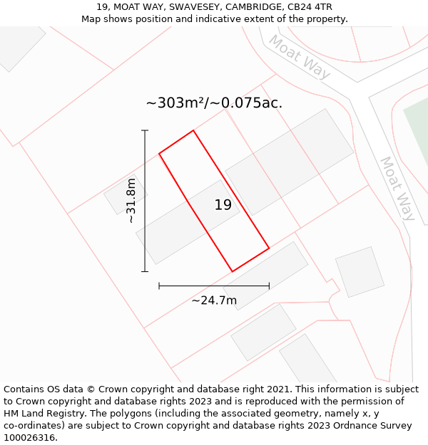 19, MOAT WAY, SWAVESEY, CAMBRIDGE, CB24 4TR: Plot and title map