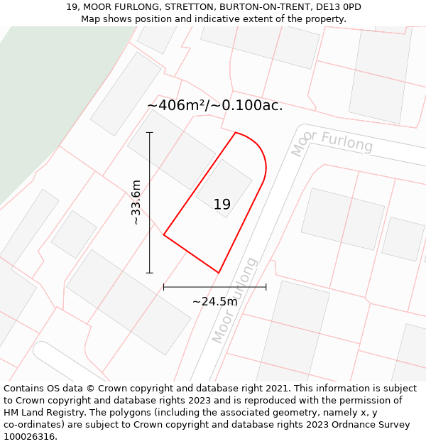 19, MOOR FURLONG, STRETTON, BURTON-ON-TRENT, DE13 0PD: Plot and title map