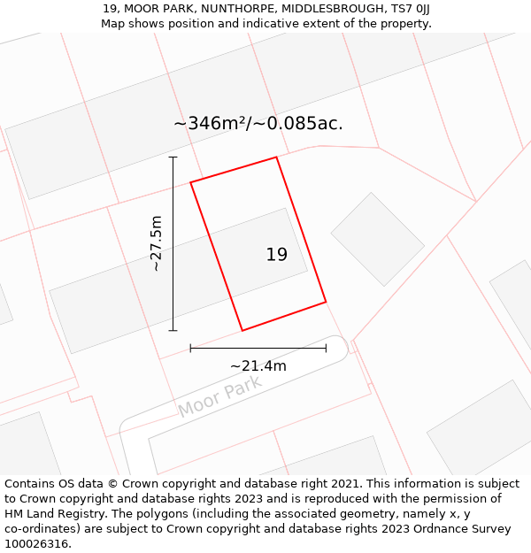 19, MOOR PARK, NUNTHORPE, MIDDLESBROUGH, TS7 0JJ: Plot and title map